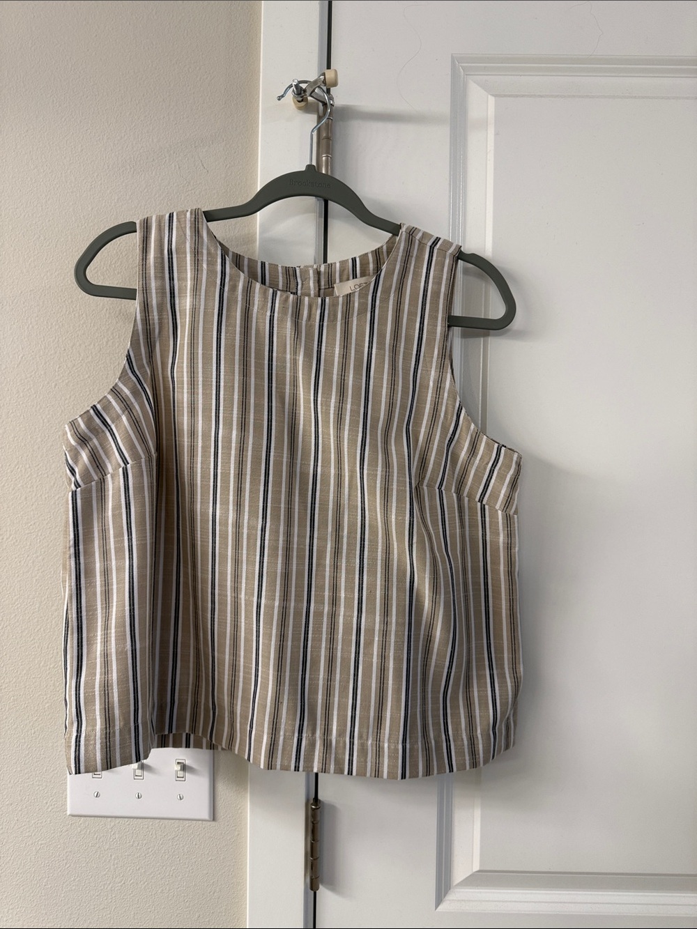 LOFT Sleeveless Striped Tank in Beige and Navy
